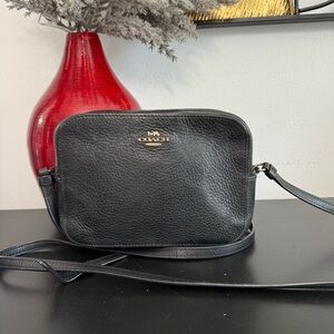 Coach Mini Black Pebbled Leather Crossbody with Gold Logo